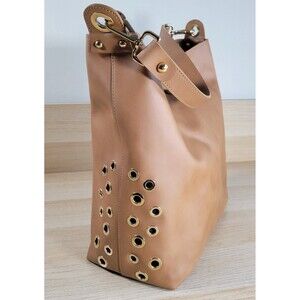 Gianni Notaro Leather Grommet Shoulder Bag Purse Tote Large Brown Gold Italy